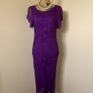 Krochetta by Papillon Vintage Deep Purple Crochet Dress Size Medium